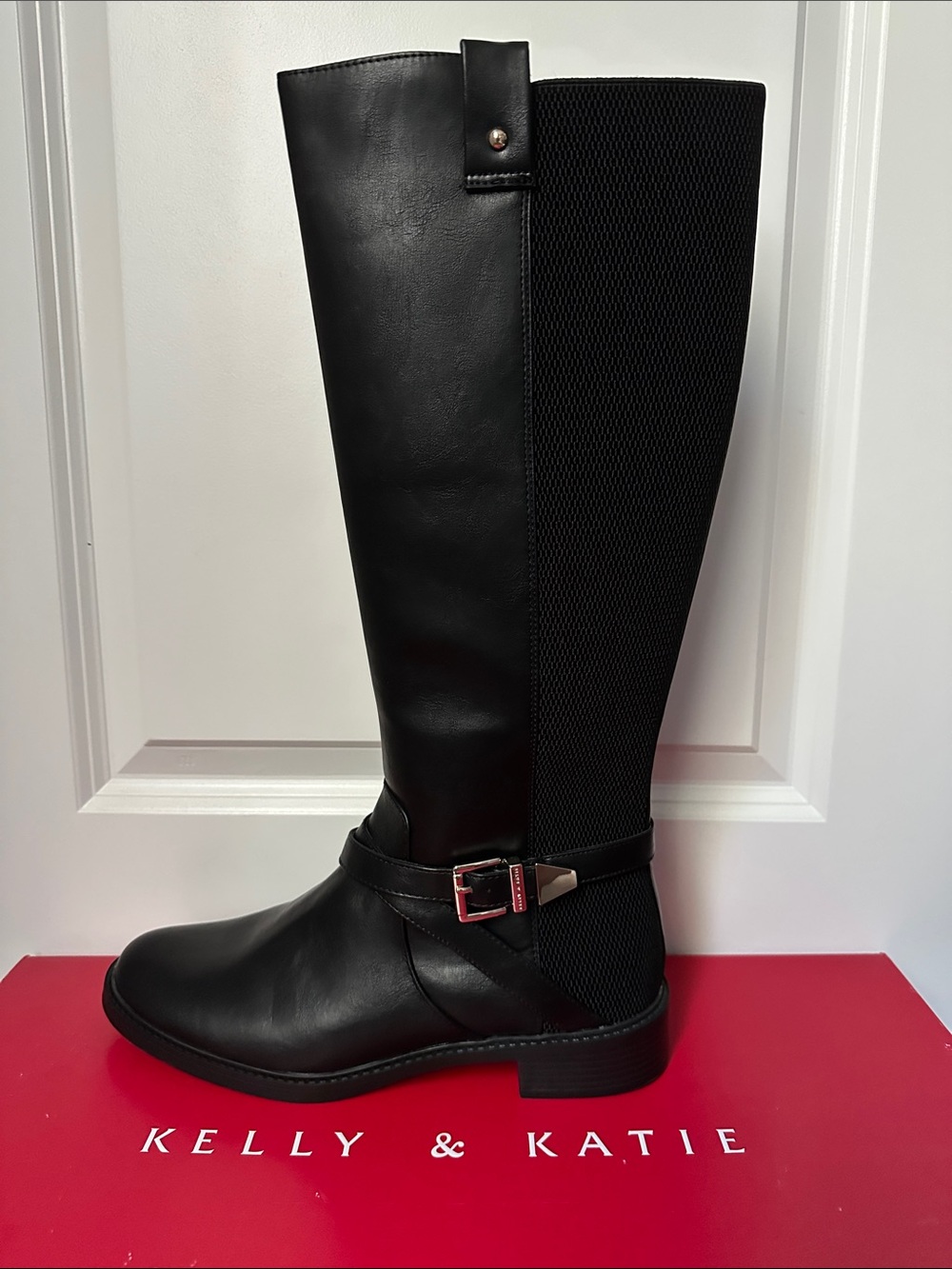 Kelly & Katie Black Tall Knee-High Riding Boots with Buckle